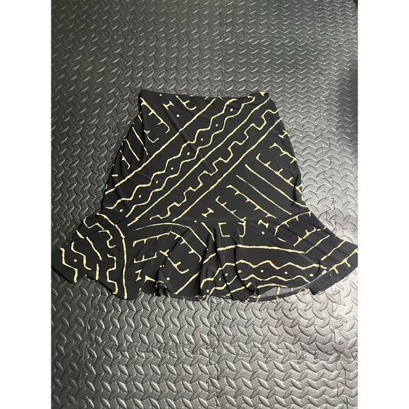 Chaps Black & Tan Abstract Print Flounce Hem Skirt - Picture 3 of 4